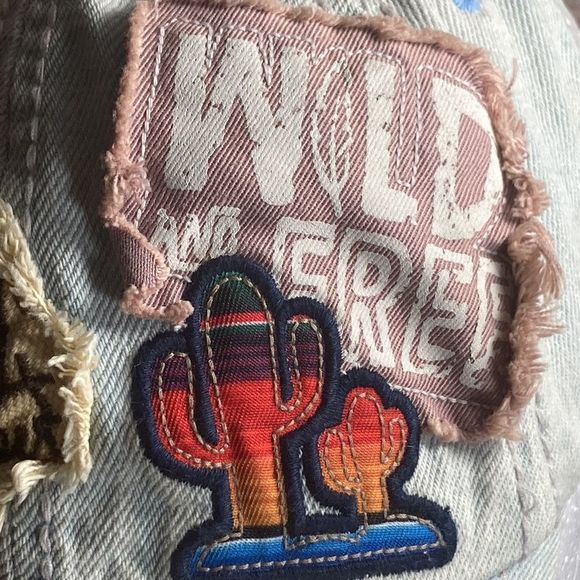 Womens Kbethos Vintage Distressed Denim Hat W/ Patches - Picture 3 of 11